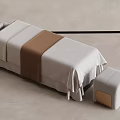 Modern Minimalist Massage Bed with White Sheets Brown Blanket and Small Stool