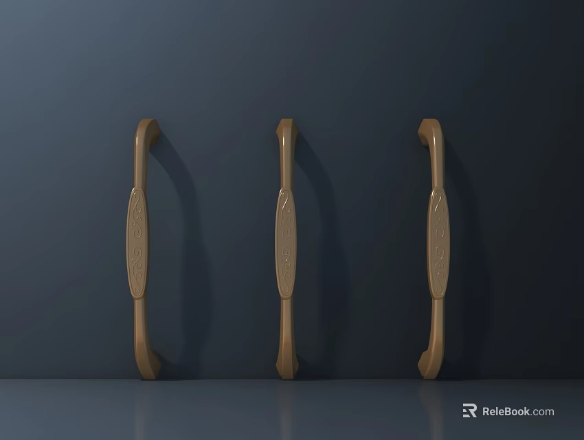 Three Golden Door Handles with Sleek Ergonomic Design for Modern Cabinets and Furniture 3d model 