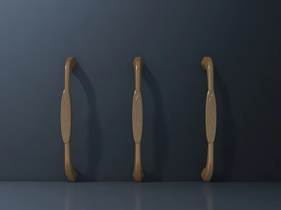Three Golden Door Handles with Sleek Ergonomic Design for Modern Cabinets and Furniture 3d model