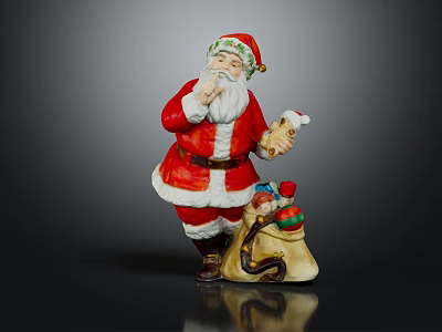 Festive Santa Claus Decorative Ornament Set with Gift Bag and Colorful Decorations 3d model