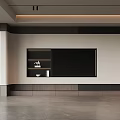 Modern Living Room Interior With TV Wall Shelves Gray Floor And Red Mannequin