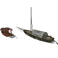 Two Traditional Wooden Boats With Small Covered Design And Large Sail Featuring Canopy