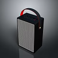 Portable Black Computer Speaker With Red Handle Mesh Panel And Top Control Buttons 3d model
