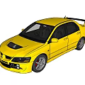 Yellow Sporty Sedan Car With Rear Spoiler And Alloy Wheels Grille Design