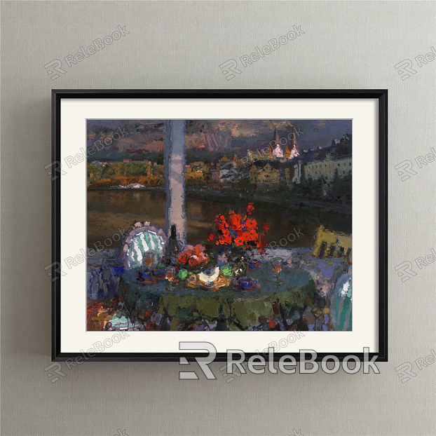 Vintage Oil Painting Neoclassical Blue Entrance Landscape Natural Light Decorative Painting model