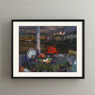 Vintage Oil Painting Neoclassical Blue Entrance Landscape Natural Light Decorative Painting 3d model