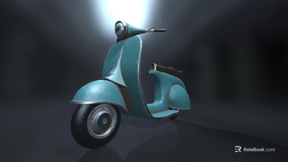 Light Blue Vintage Scooter With Classic Retro Design Illuminated By Spotlight 3d model 