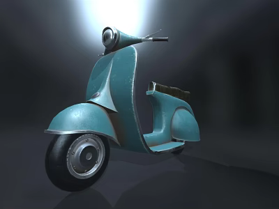 Light Blue Vintage Scooter With Classic Retro Design Illuminated By Spotlight 3d model