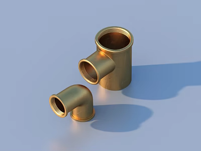 Golden Brass Elbow And Tee Pipe Fittings For Plumbing Applications 3d model