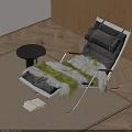 Gray Leisure Chair With Green And Gray Fur Blanket On Rug By Small Round Table