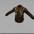 Brown Leather Jacket With Fur Collar And Multiple Embroidered Patches 3d model