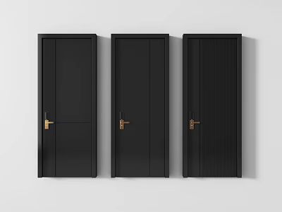 Three Black Swing Doors With Gold Handles And Sleek Modern Design 3d model