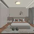 Modern Bedroom Interior Featuring Cozy Bed Pillows Artwork Nightstand And Large Window 3d model