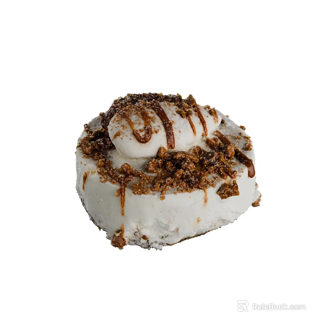 Delicious Donut Topped With White Frosting Chocolate Drizzle And Crumbled Nuts 3d model 