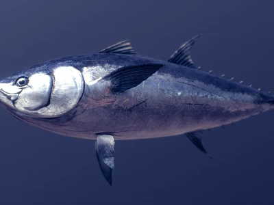 Tuna Fish With Silver And Blue Body Swimming In Deep Blue Background 3d model