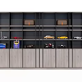 Modern Wooden Bookcase Design Displaying Toy Cars Models and Storage Compartments