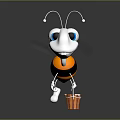Cartoon Ant Featuring White Head Blue Eyes Orange Black Body Holding Tool And Wooden Bucket