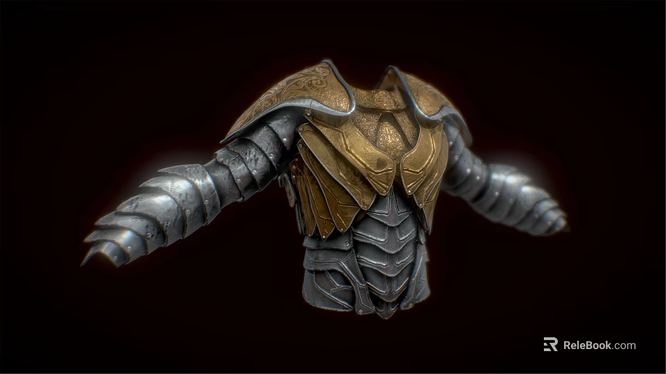 Man Wearing Metallic Gold And Silver Intricate Designed Armor With Shoulder Chest Pieces 3d model 
