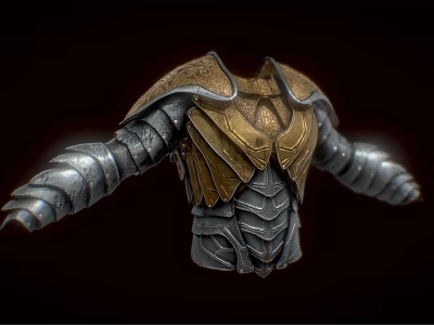 Man Wearing Metallic Gold And Silver Intricate Designed Armor With Shoulder Chest Pieces 3d model
