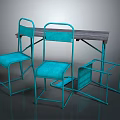 Turquoise Metal Frame Table and Chair Set With Wooden Tabletop and Modern Design