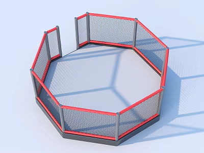 Octagonal Combat Sports Equipment Cage With Red Frame And Metal Mesh 3d model