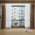 Elegant Beige And White Linen Curtains For Window With Wooden Floor And Outdoor View