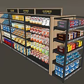 Multi tiered Retail Display Shelves with Organized Assorted Products in Store 3d model