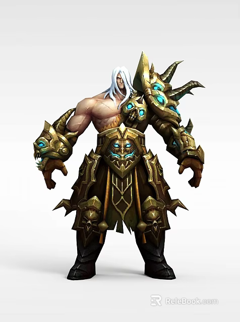 Inflatable Fantasy Character Model With White Long Hair Ornate Armor And Blue Gemstones 3d model 