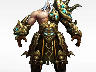 Inflatable Fantasy Character Model With White Long Hair Ornate Armor And Blue Gemstones 3d model