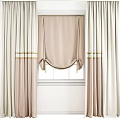 Beige Cream Window Curtains With Light Brown Stripes And Tiebacks Design 3d model