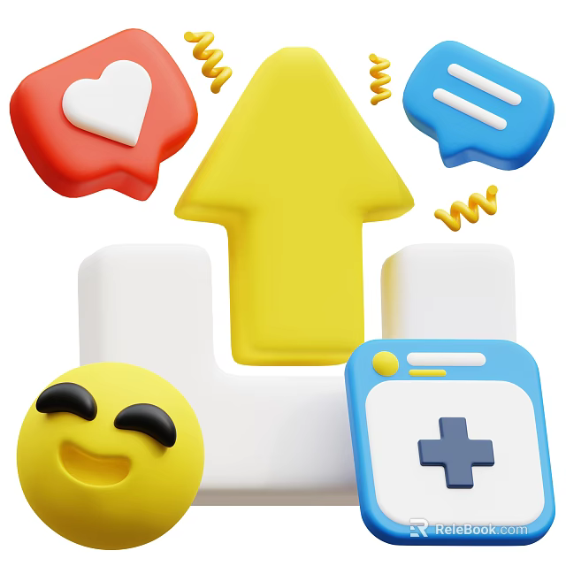 Colorful Decorative Ornament Set with Heart Shaped Speech Bubble Arrow Smiley Face and Phone Icon 3d model 