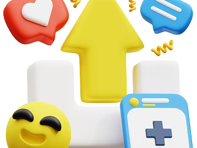 Colorful Decorative Ornament Set with Heart Shaped Speech Bubble Arrow Smiley Face and Phone Icon 3d model