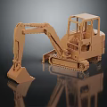 Detailed Brown Toy Excavator Model On Black Background With Reflection 3d model