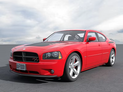 Red Sports Sedan With Black Roof Silver Alloy Wheels And Cloudy Sky 3d model