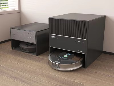 Smart Robot Vacuum Docking Stations Placed in Room With Wooden Floor and Wall 3d model