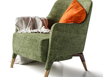 Green Accent Chair With Orange Pillow Gray Blanket And Wooden Legs Modern Design 3d model
