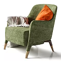 Green Accent Chair With Orange Pillow Gray Blanket And Wooden Legs Modern Design