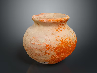 Rustic Terracotta Vase With Round Mouth Orange White Patina And Textured Bulbous Body 3d model