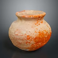 Rustic Terracotta Vase With Round Mouth Orange White Patina And Textured Bulbous Body