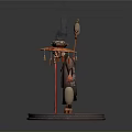 A Man Wearing Traditional Hat With Smoke Holding Lantern And Staff On Red Base