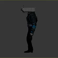 Futuristic Sci Fi Character In Black Blue Mech Suit With Weapon And Armor