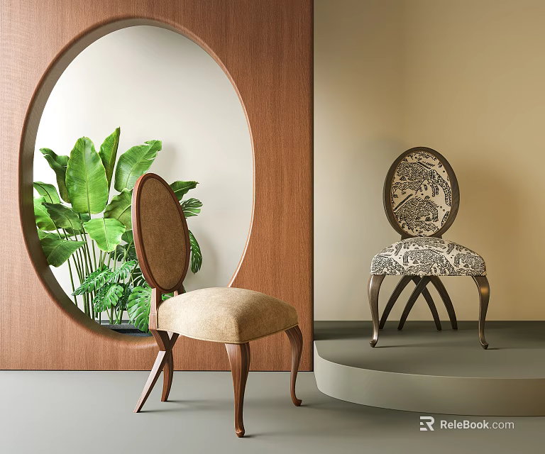 Classic Elegant Upholstered Oval Back Single Chair For Stylish Cozy Luxury Home Living Space 3d model 