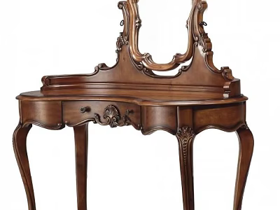 Classic Wooden Dressing Table With Carved Details And Elegant Curved Legs And Decorative Mirror 3d model