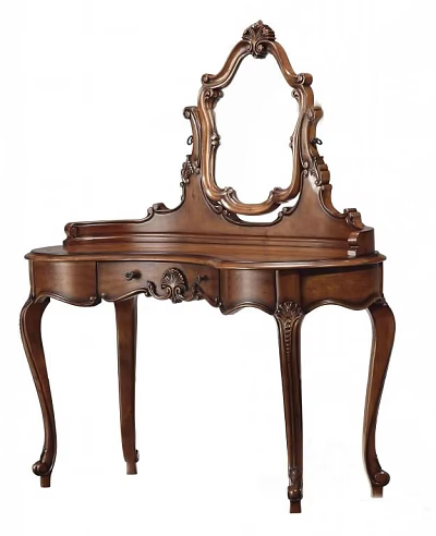 Classic Wooden Dressing Table With Carved Details And Elegant Curved Legs And Decorative Mirror 3d model