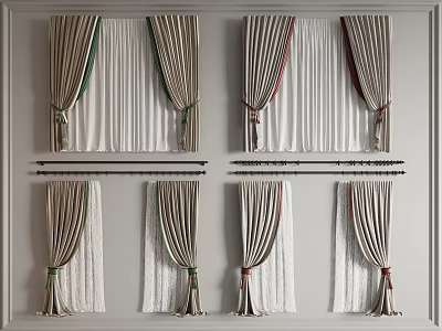 New Chinese Curtain Gauze Curtain Rod 3d model
