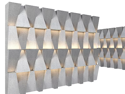 Geometric Patterned Gray Background Wall With Embedded Lighting And 3D Modular Design 3d model