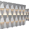 Geometric Patterned Gray Background Wall With Embedded Lighting And 3D Modular Design