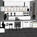 Modern Milk Tea Shop Interior With Counter Menu Board Coffee Machine And Seating Area