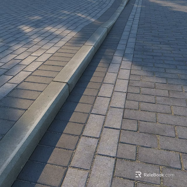Outdoor Brick Paved Pathway With Concrete Curb And Interlocking Pattern Design 3d model 