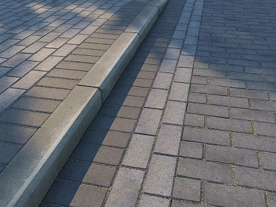 Outdoor Brick Paved Pathway With Concrete Curb And Interlocking Pattern Design 3d model